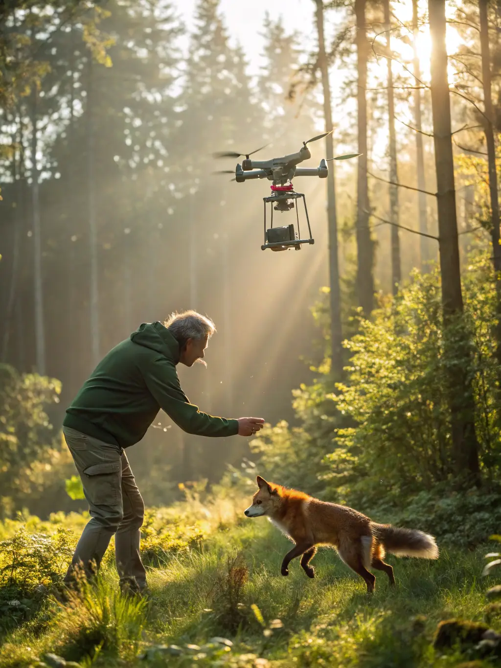 A photograph of a game warden releasing a rehabilitated animal back into its natural habitat, showcasing the organization's efforts in wildlife rehabilitation and conservation.