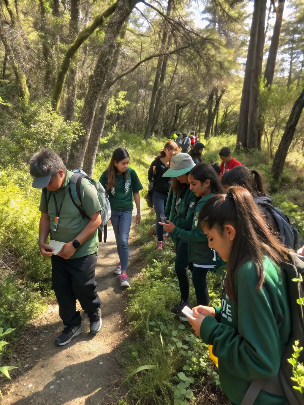A picture of a local school class participating in a nature walk organized by SOCIETE COMMUNALE DES CHASSEURS DE HAUTEFAGE, emphasizing environmental education.